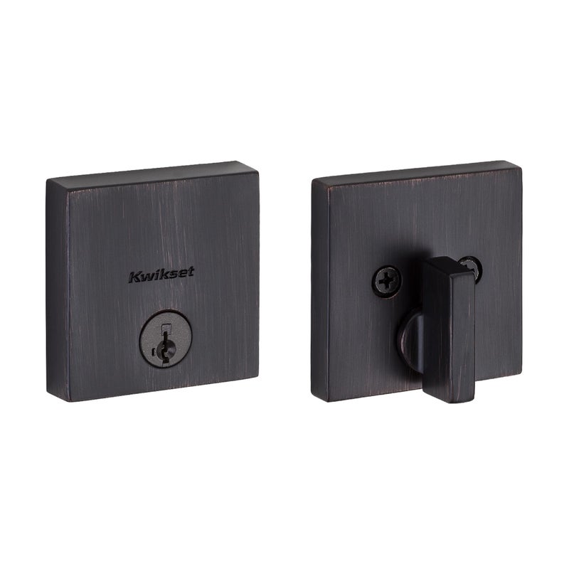 Kwikset Downtown Deadbolt Lock  Venetian Bronze Square Exterior Keyed Front Entry Door  Pick Resistant SmartKey Rekey Security  Single Cylinder Dead Bolt  with Microban Protection - Image 1